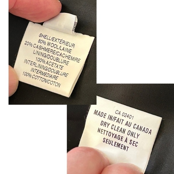 MALLIA Wool/Cashmere Pea Coat Grey Large Plaid Funnel Neck Size14 MadeInCanada - Picture 10 of 15